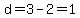 d=3-2=1