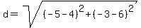 d=sqrt%28%28-5-4%29%5E2%2B%28-3-6%29%5E2%29