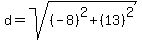 d=sqrt%28%28-8%29%5E2%2B%2813%29%5E2%29