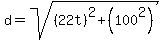 d=sqrt%28%2822t%29%5E2%2B%28100%5E2%29%29
