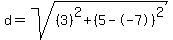 d=sqrt%28%283%29%5E2%2B%285--7%29%5E2%29