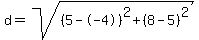 d=sqrt%28%285--4%29%5E2%2B%288-5%29%5E2%29