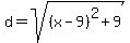 d=sqrt%28%28x-9%29%5E2%2B9%29