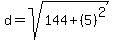 d=sqrt%28144%2B%285%29%5E2%29
