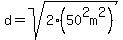 d=sqrt%282%2850%5E2m%5E2%29%29