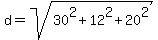 d=sqrt%2830%5E2%2B12%5E2%2B20%5E2%29