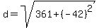d=sqrt%28361%2B%28-42%29%5E2%29