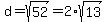 d=sqrt%2852%29=2%2Asqrt%2813%29