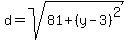 d=sqrt%2881%2B%28y-3%29%5E2%29