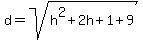 d=sqrt%28h%5E2%2B2h%2B1%2B9%29