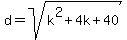d=sqrt%28k%5E2%2B4k%2B40%29