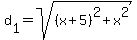 d%5B1%5D+=+sqrt%28%28x+%2B+5%29%5E2+%2B+x%5E2%29