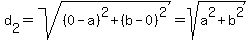 d%5B2%5D+=+sqrt%28%280-a%29%5E2+%2B+%28b-0%29%5E2%29+=+sqrt%28a%5E2+%2B+b%5E2%29