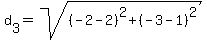 d%5B3%5D+=+sqrt%28%28-2-2%29%5E2%2B%28-3-1%29%5E2%29%29