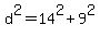 d%5E2+=+14%5E2+%2B+9%5E2