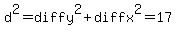 d%5E2+=+diffy%5E2+%2B+diffx%5E2+=+17