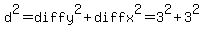 d%5E2+=+diffy%5E2+%2B+diffx%5E2+=+3%5E2+%2B+3%5E2