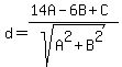 d+=+%2814A+-+6B+%2B+C%29%2Fsqrt%28A%5E2+%2B+B%5E2%29