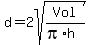 d+=+2sqrt%28Vol%2F%28pi%2Ah%29%29