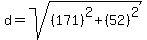 d+=+sqrt%28%28171%29%5E2%2B%2852%29%5E2%29