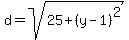 d+=+sqrt%28+25%2B%28y-1%29%5E2+%29