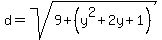 d+=+sqrt%28+9%2B%28y%5E2%2B2y%2B1%29+%29