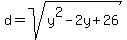 d+=+sqrt%28+y%5E2-2y%2B26+%29