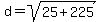 d+=+sqrt%2825+%2B+225%29