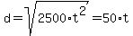 d+=+sqrt%282500%2At%5E2%29+=+50%2At