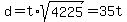 d+=+t%2Asqrt%284225%29+=+35t