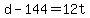 d+-+144+=+12t