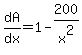 dA%2Fdx=1-200%2Fx%5E2