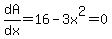 dA%2Fdx=16-3x%5E2=0