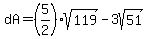 dA=%285%2F2%29sqrt%28119%29-3sqrt%2851%29