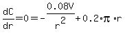 dC%2Fdr+=+0+=+-0.08V%2Fr%5E2+%2B+0.2%2Api%2Ar