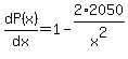 dP%28x%29%2Fdx=1-2%2A2050%2Fx%5E2