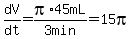 dV%2Fdt=pi%2A45mL%2F%223+min%22=15pi