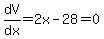 dV%2Fdx=2x-28=0