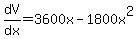 dV%2Fdx+=+3600x-1800x%5E2