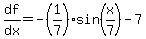 df%2Fdx=-%281%2F7%29sin%28x%2F7%29-7