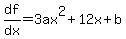 df%2Fdx+=+3ax%5E2%2B12x%2Bb