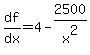 df%2Fdx+=+4-2500%2Fx%5E2