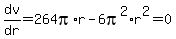 dv%2Fdr=264pi%2Ar-6pi%5E2%2Ar%5E2=0
