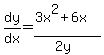 dy%2Fdx=%283x%5E2%2B6x%29%2F%282y%29