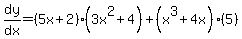 dy%2Fdx=%285x%2B2%29%283x%5E2%2B4%29%2B%28x%5E3%2B4x%29%285%29