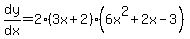 dy%2Fdx=2%283x%2B2%29%286x%5E2%2B2x-3%29