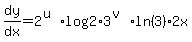 dy%2Fdx=2%5E%28u%29%2Alog%282%29%2A3%5E%28v%29%2Aln%283%29%2A2x