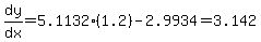 dy%2Fdx=5.1132%281.2%29-2.9934=3.142