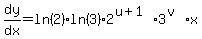 dy%2Fdx=ln%282%29%2Aln%283%29%2A2%5E%28u%2B1%29%2A3%5E%28v%29%2Ax