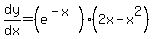 dy%2Fdx+=+%28e%5E%28-x%29%29%282x+-+x%5E2%29